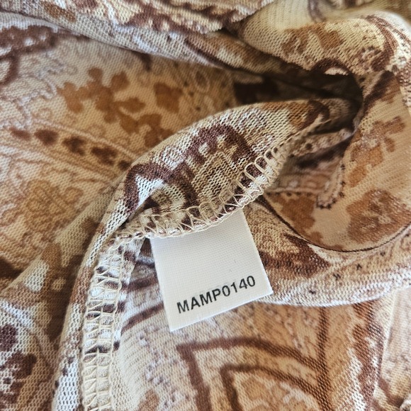 Vtg Limited Top Size Large Brown Paisley Print Sheer Mesh Y2K Boho Stretch Fall - Picture 7 of 11